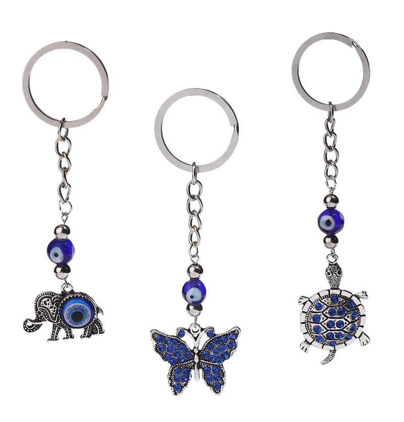 JGFinds Nazars Evil Eye Key Chain Set 3 Pack Turtle, Butterfly and Elephant with Bead for Protection on Keychain - Good Luck Pocket Charm for Women, Spiritual Animal - Image 1